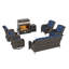 Ensemble de conversation en rotin pour 7 personnes avec foyer 5000 BTU, 4 chaises et coussins bleus-1609579958