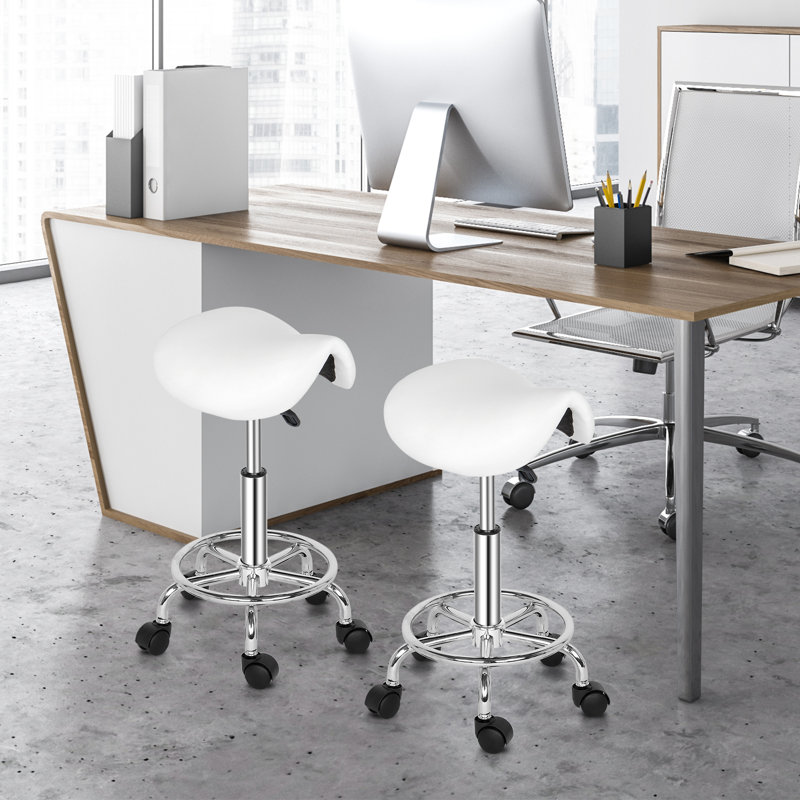 Adjustable Height Ergonomic Lab Stool with Wheels, White