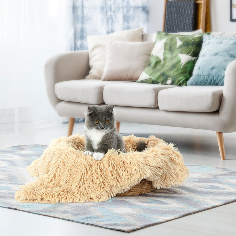 Natural Typha Orientalis Woven Pet Bed Set With Washable Cushion & Warm Blanket For Small Medium Pets,3-in-1 Washable&Breathable Cat Bed Set