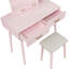 Commode de coiffeuse rose avec miroir et tabouret-1475120016