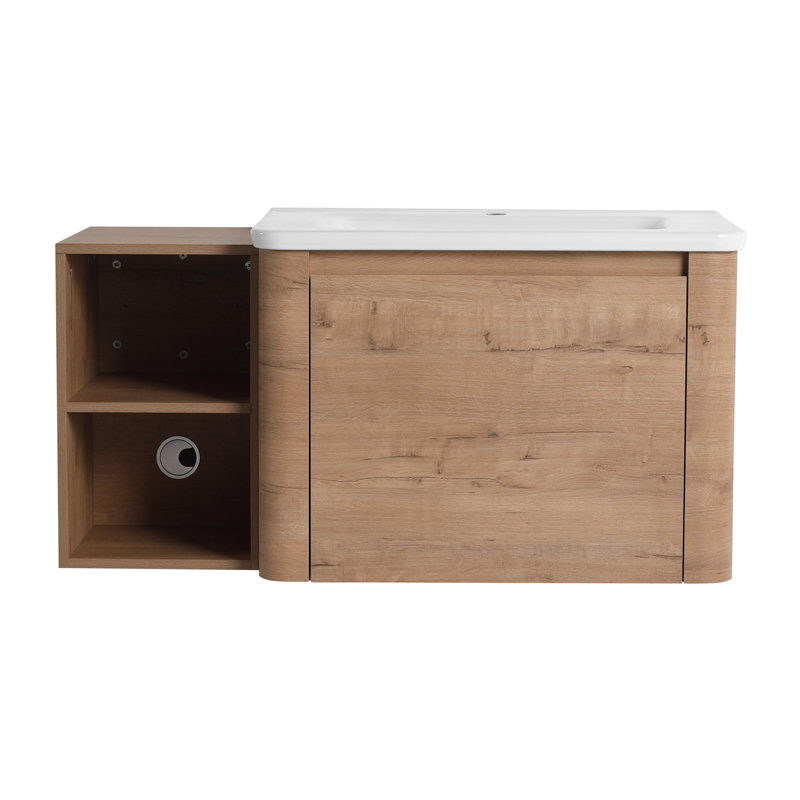 Meuble-lavabo mural avec lavabo et tablettes de rangement et 1 porte à fermeture en douceur, meuble-lavabo pour la maison, appartement
