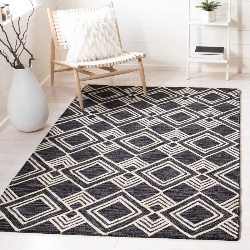 Tapis géométrique en laine touffeté à la main Vedika, Rectangle 5 pi x 8 pi