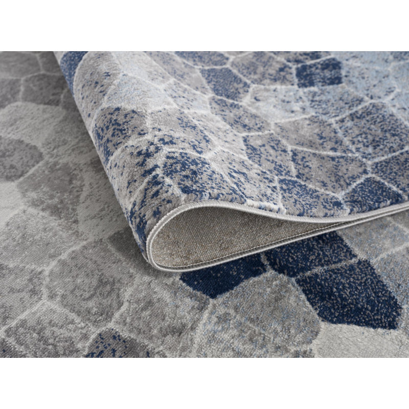 2' X 6' Navy Geometric Area Rug