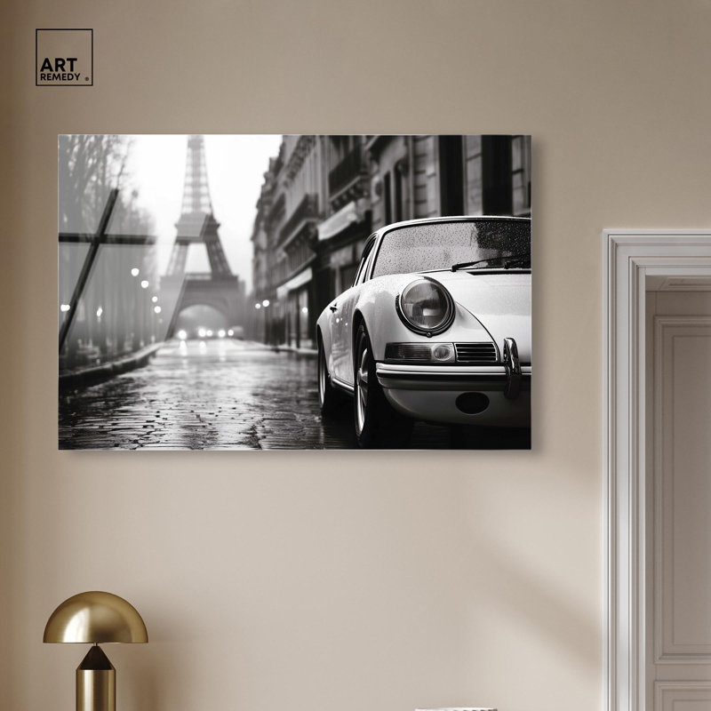 Rainy Day Paris, photographie élégante en acrylique par Art Remedy, prête à être accrochée, H 36 po x l 54 po
