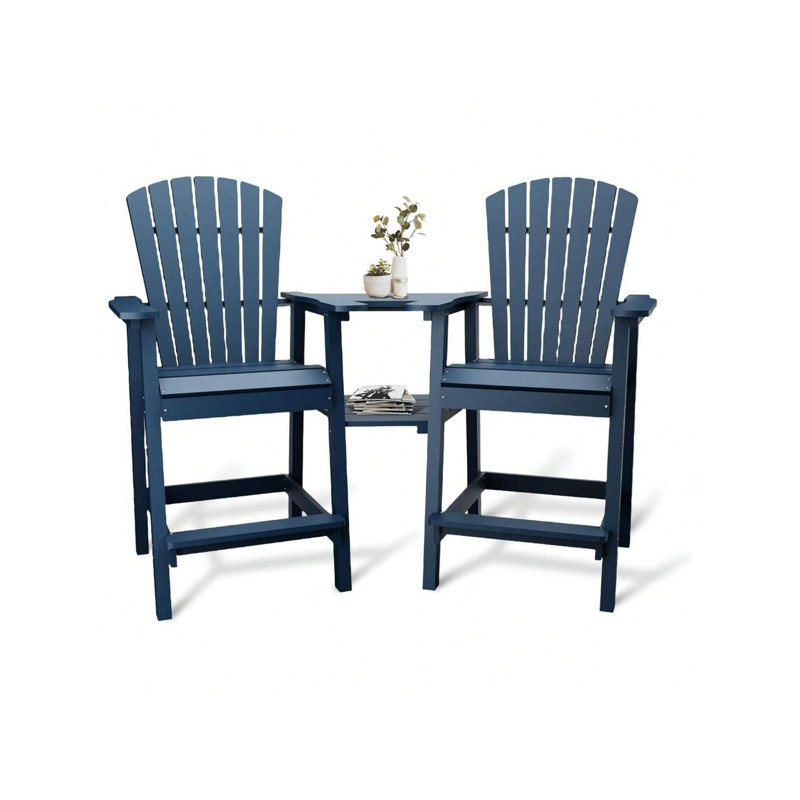 Ensemble de 2 tabourets de bar d'extérieur en polyuréthane recyclé avec plateau de connexion et chaises hautes Adirondack