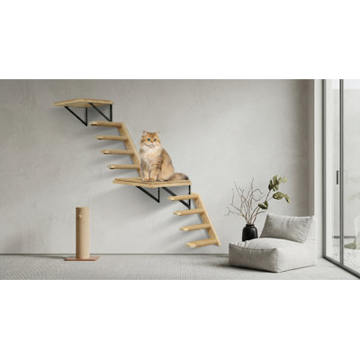 Étagères murales et escaliers pour chat, meubles pour chat 2 pièces avec tablettes d'escalade à 4 marches et perchoirs à gratter