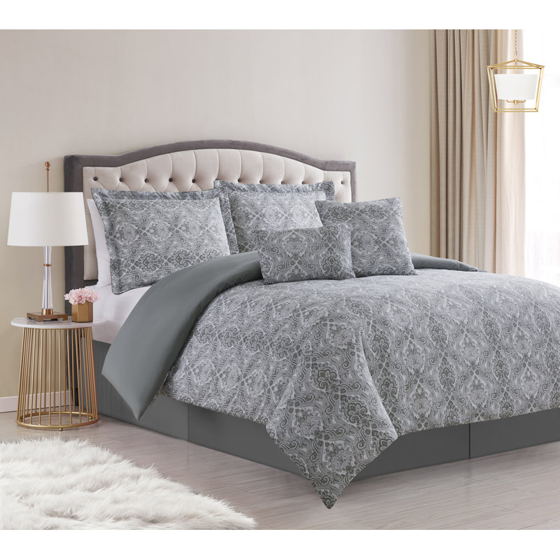 All Season Polyester Down Alternative Comforter, Queen MF Paisley Dark Gray Sheet Set