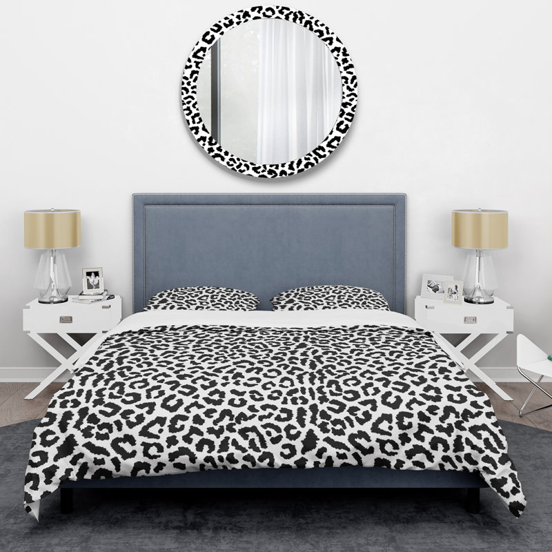 Ensemble de housse de couette en microfibre blanc / noir 3 pièces, Housse de couette pour grand lit et 2 taies décor