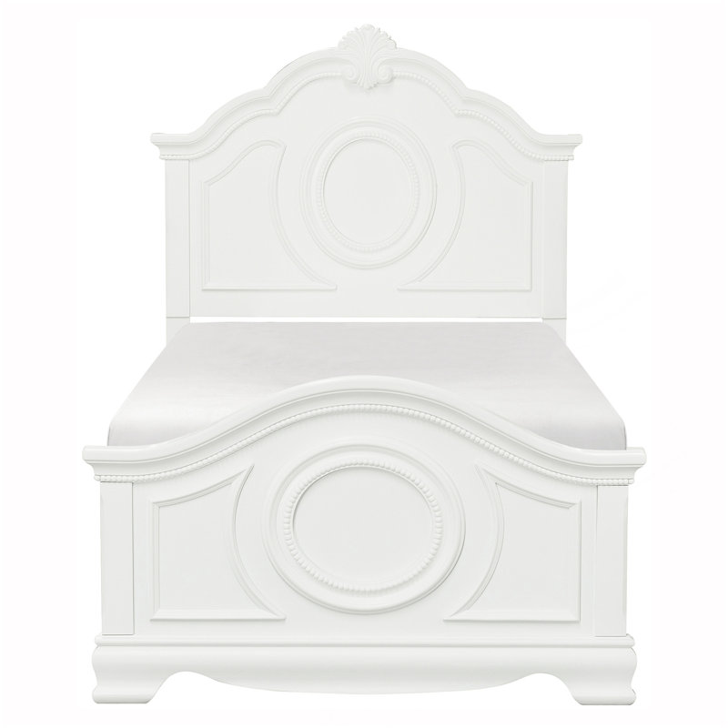 Mobilier de chambre à coucher classique en bois massif avec lit à panneaux au fini blanc classique, Lit double