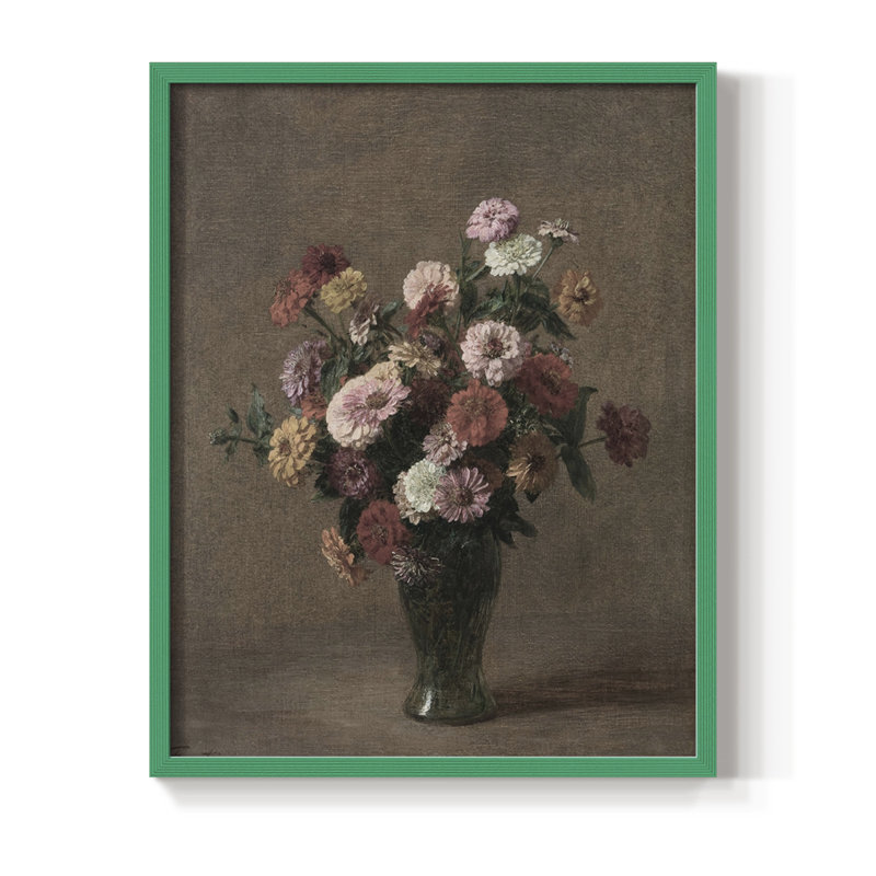 Impression florale vintage encadrée CXIX - bois massif, H 15 po x l 12 po, Vert