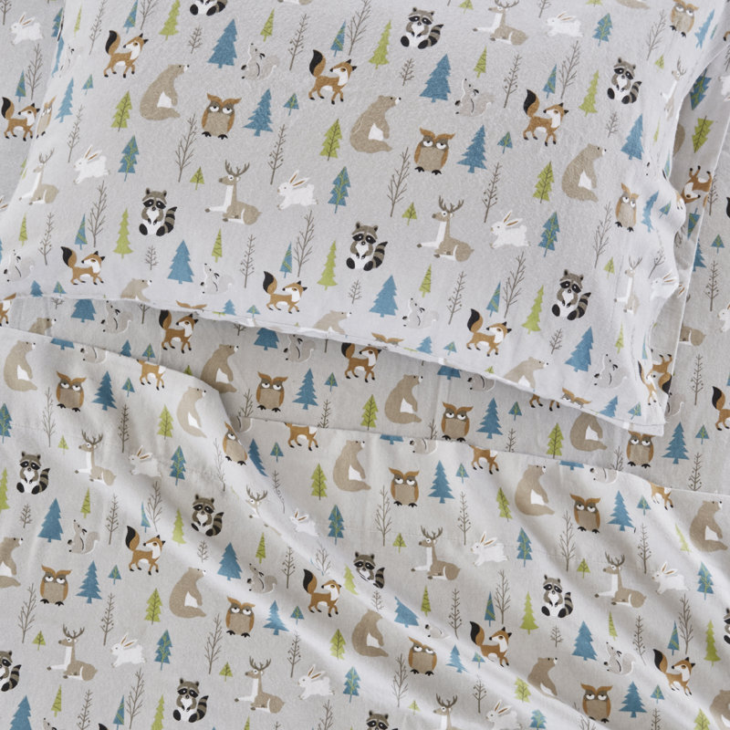 Twin Multi Forest Animals Cotton Flannel Sheet Set