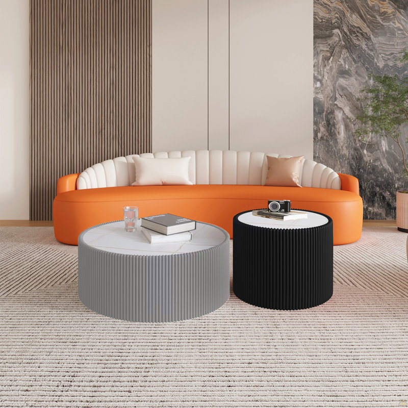 Table basse moderne en cuir fritté clair, Gris
