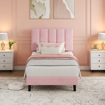 Queen Size Bed Frame, Velvet Upholstered Platform Bed with Adjustable Tufted Headboard, No Box Spring Needed, Easy Assembly, White