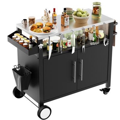 Chariot-bar d'extérieur avec roues verrouillables et rangement pour les ustensiles de cuisine - organisez votre cuisine, porte-serviettes en papier noir pour barbecue
