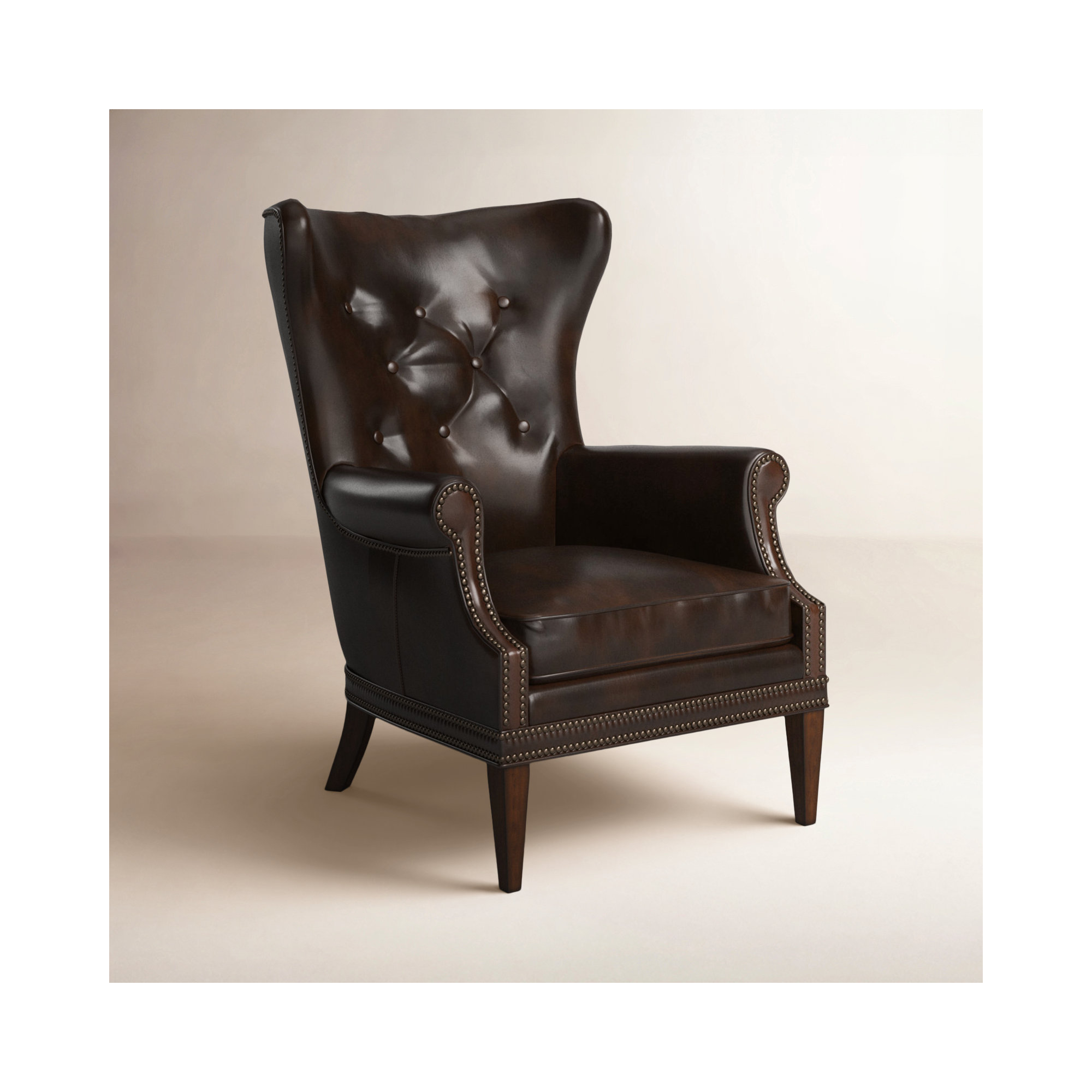 Maya Upholstered Wingback Chair, Memento Event Dark Brown Genuine Leather