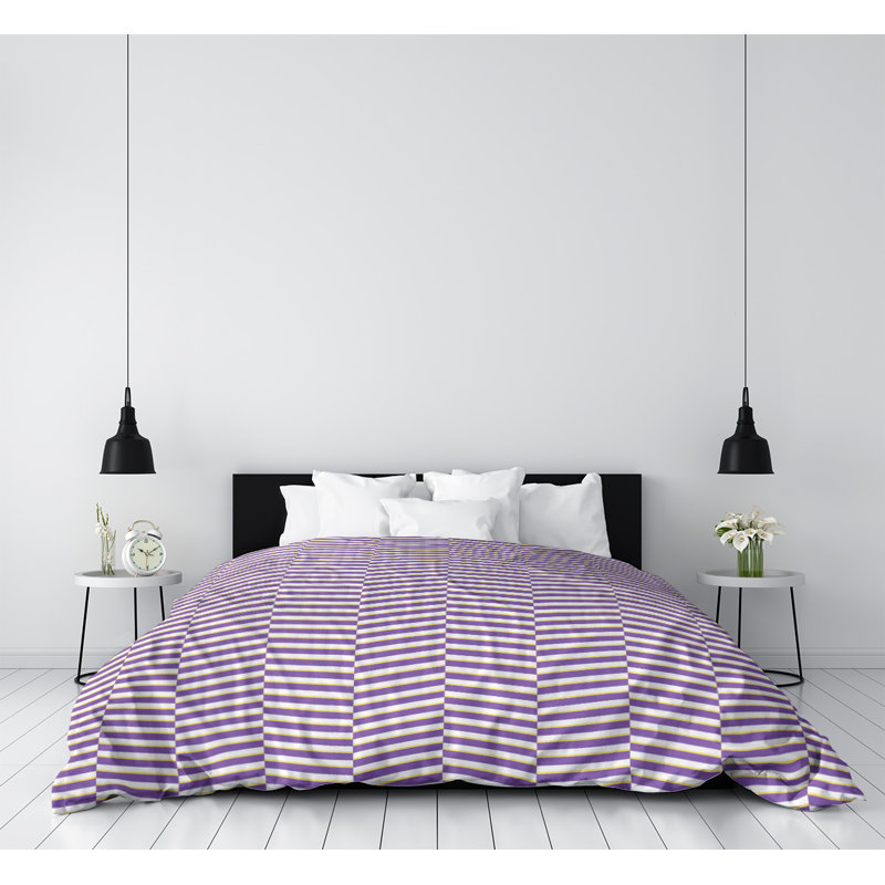 Housse de couette simple à rayures fracturées, Housse de couette simple TG, Polyester brossé, Mauve/jaune