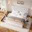 Ensemble de chambre à coucher 3 pièces, lit tapissier avec tête de lit réglable et table de chevet en bois (ensemble de 2)-65428346-65428347