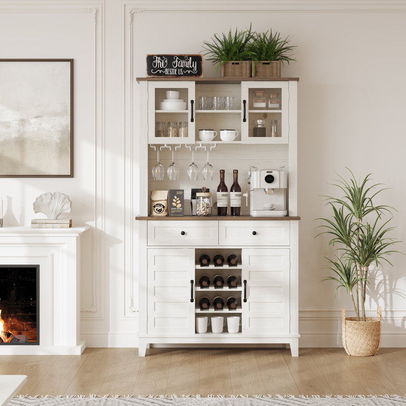 Bar Armoire 1 panneau de fibres à densité moyenne en verre MDF à quatre portes et deux tiroirs pour la maison moderne