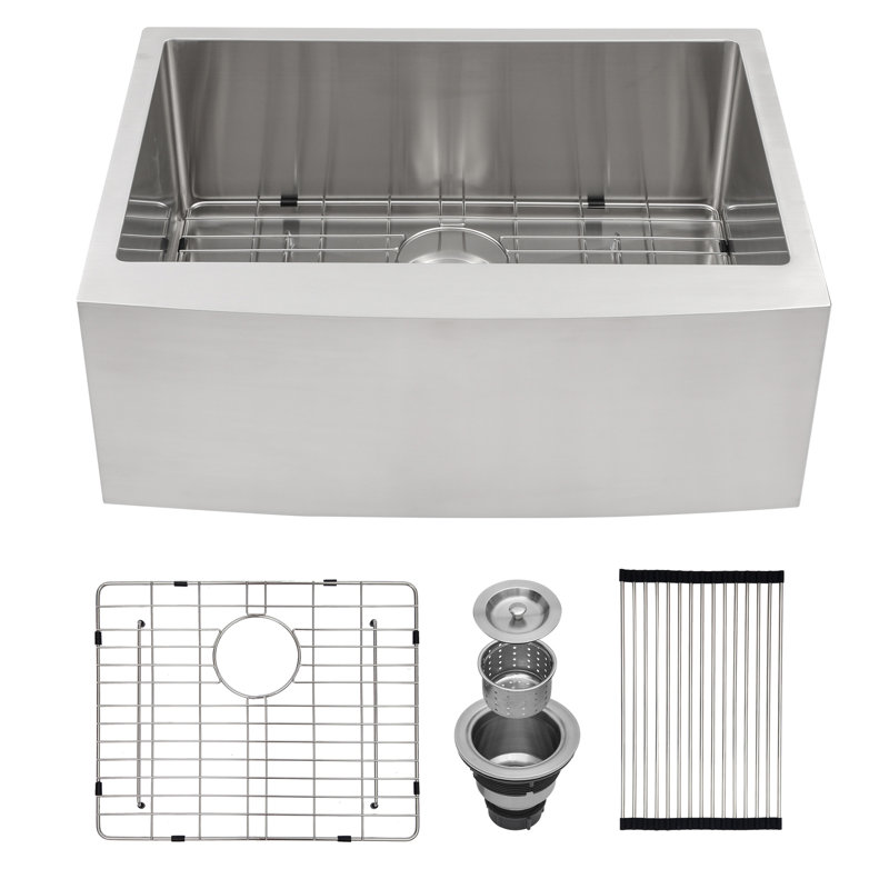 27 Inch Farmhouse Kitchen Sink - 27"X21"X10" Stainless Steel Apron Front Farmhouse Sink 10 Inch Deep 16 Gauge Single Bowl Kitchen Sink Basin