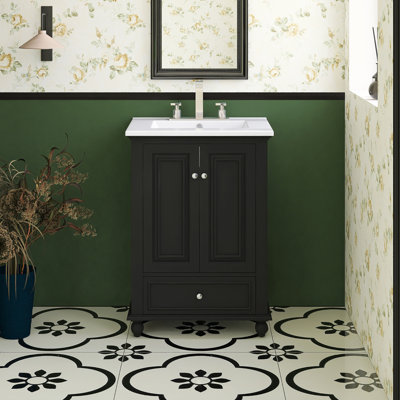 24.4'' Freestanding Single Sink Bathroom Vanity With Ceramic Top
