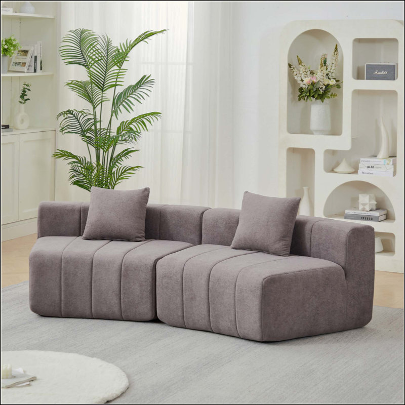 Canapé modulaire courbé Chenille, Gris