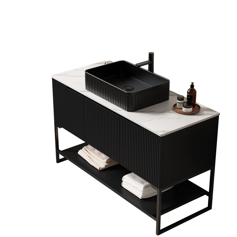Meuble-lavabo 48 po - Armoire noire et comptoir blanc Vast Storage