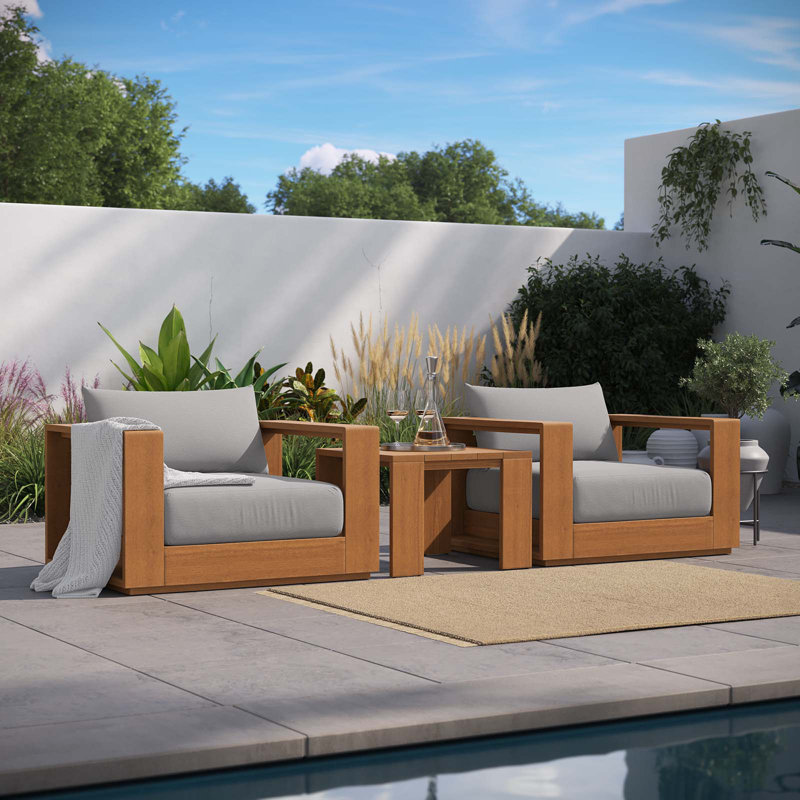 Tahoe Outdoor Patio Acacia Wood 3-Piece Furniture Set In Natural Light Gray
