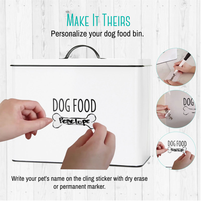 White Metal Farmhouse Dog Food Storage Bin with Airtight Lid