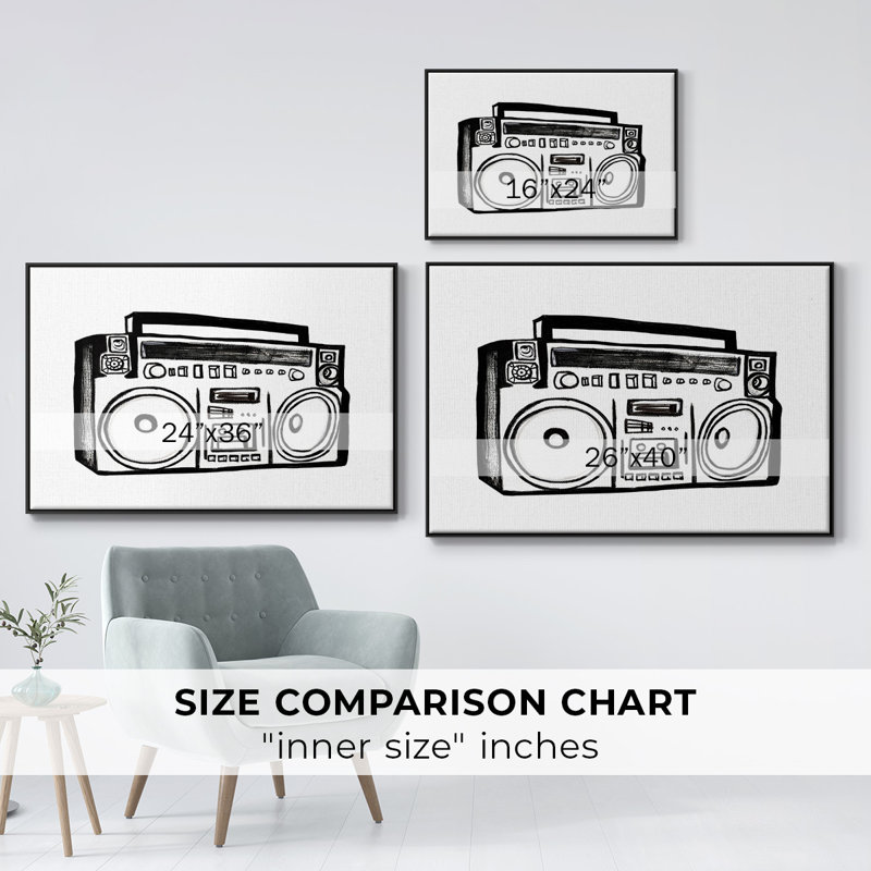Toile tendue avec châssis Boombox, H 25 po x l 37 po x P 2 po, Cadre noir