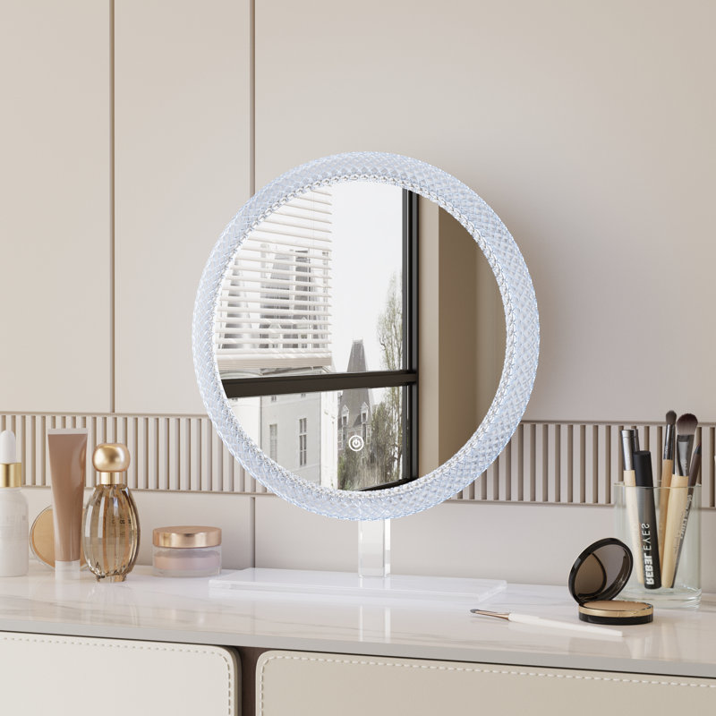 Miroir de meuble-lavabo à DEL avec 3 températures de couleur (lumière froide / naturelle / chaude), gradation continue à contrôle tactile, lumière douce et opaque, cadre en forme de losange et base en acrylique, miroir transparent HD