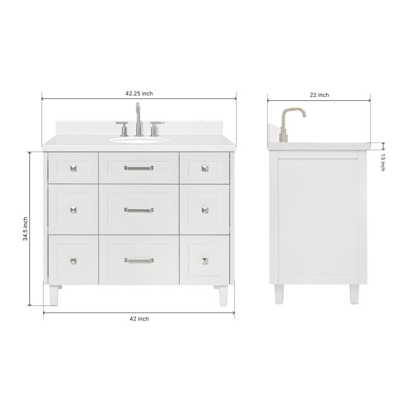 ARIEL Monroe 54 Single Sink Bathroom Vanity with Carrara Quartz Top, White, 42" - 43", Carrara White Quartz