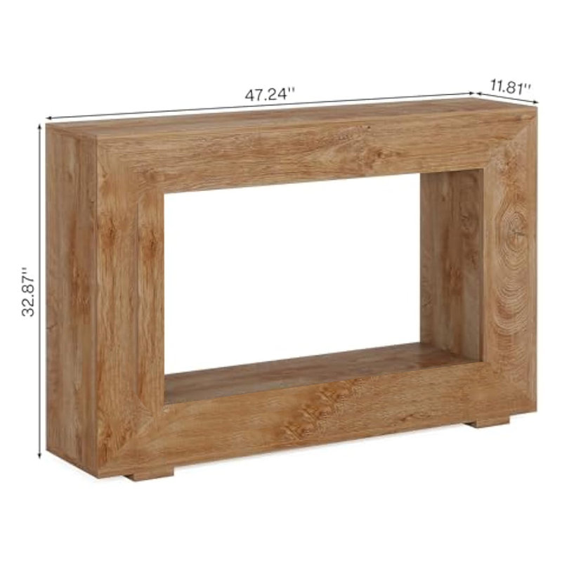 Evan Console Table, 47 Inch Rectangular Top, Rustic Grey, Open Shelf, Brown