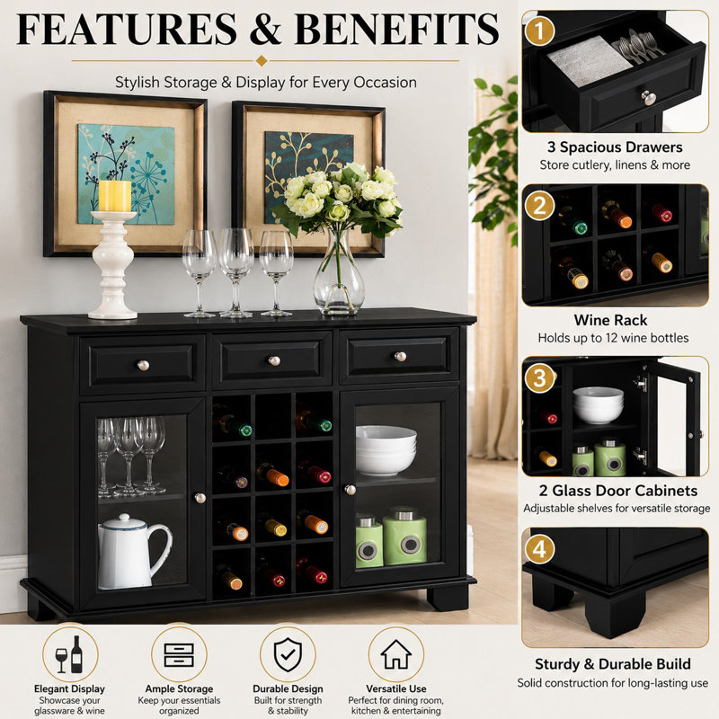 Rafaan Buffet Server Sideboard Cabinet with Wine Storage