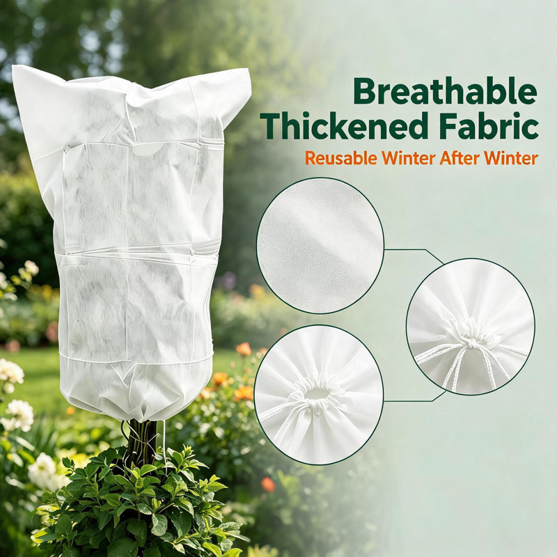 12 Pack Plant Covers Freeze Protection, 120x80cm Frost Cloth Bags, Reusable Frost Blankets w/ zipper. Non-woven breathable fabric. Guards against frost, birds, insects