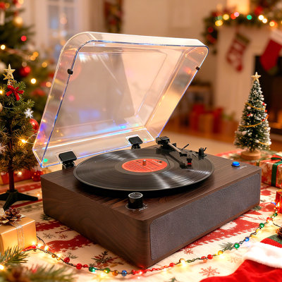 Tourne-disque en vinyle noyer à 3 vitesses avec haut-parleurs stéréo intégrés, audio sans fil Bluetooth, lecteur de musique rétro Home Decor, cadeau idéal pour les amateurs de vinyle