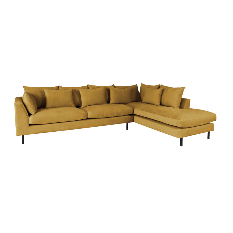 Verne 4 Seater Velvet Corner Sectional, Mustard, Right Hand Facing