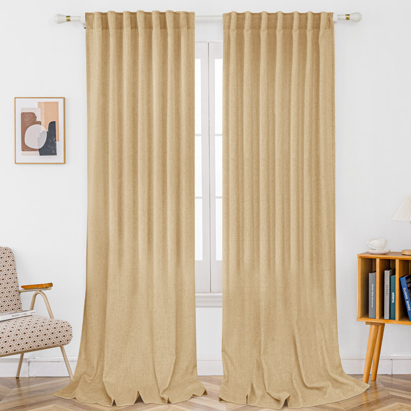 Toyoko Linen Blend Semi-Sheer Back Tab Curtains, 52" W x 108" L, Tan Brown