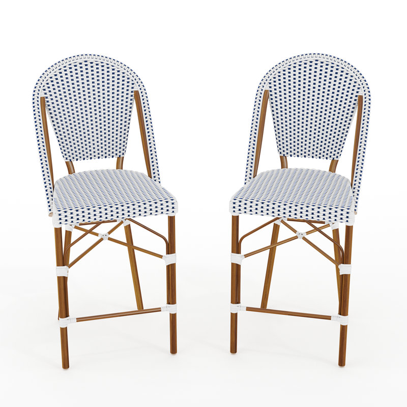 Tabourets de bar bistro Martha Stewart, Blanc / bleu marine, Bois naturel