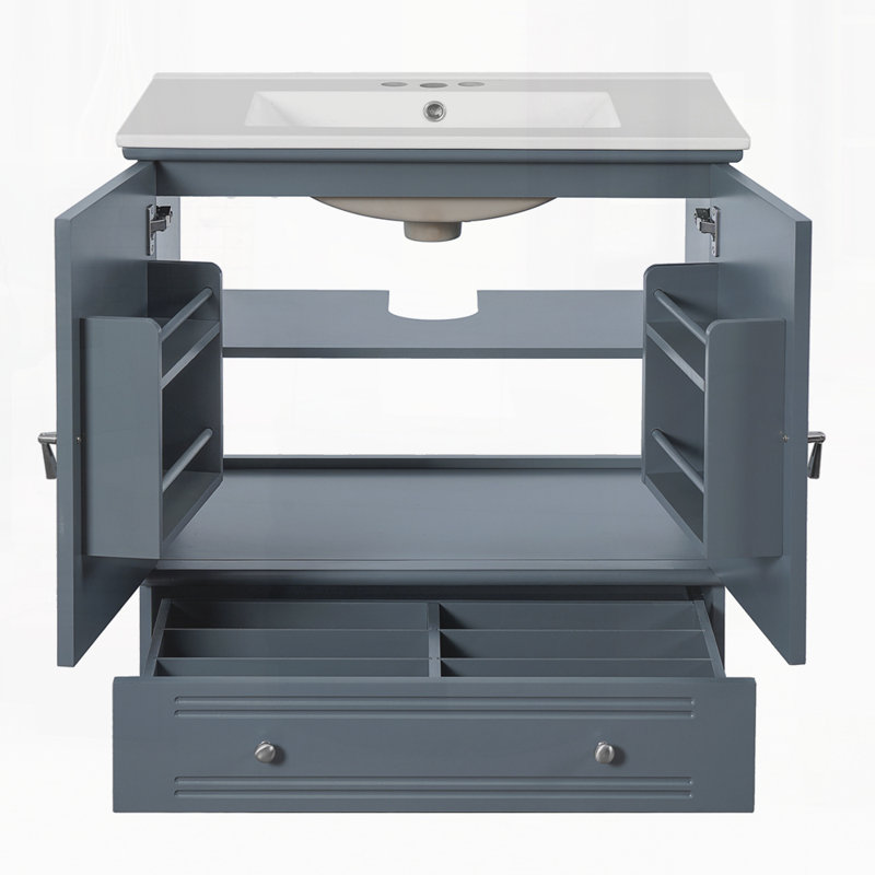 Meuble-lavabo 30 po avec lavabo en céramique, Bleu