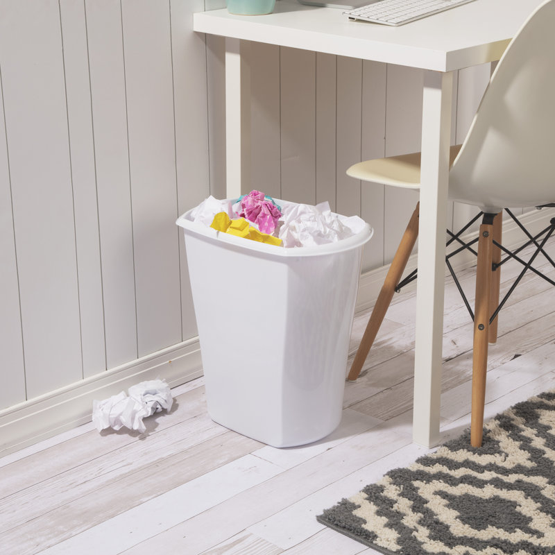Sterilite Rectangular Wastebasket, Small Trash Can for Bathroom, Bedroom, Dorm or Office, 5.5, White