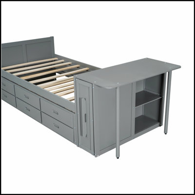 Lit plateforme multifonctionnel en bois avec bureau et tablette de rangement pour économiser de l'espace et organiser