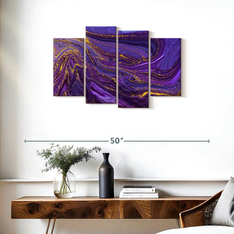 Dynamic Abstract Purple Abstract On Canvas 4 Pieces Set, 22" H x 36" W x 1" D