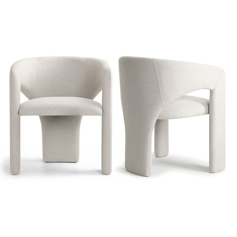 Modern Water-Resistant Linen Upholstered Dining Chairs Set Of 2 With Curved Open Back, Beige