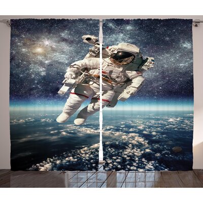 Galaxy Astronaut Floats Outer Space with Planet Earth Globe Surreal Gravity Image Space Art Graphic Print & Text Semi-Sheer Rod Pocket Curtain Panels -  Ambesonne, p_25085_108x108