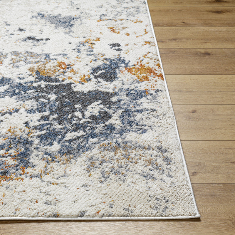 Rectangle Ewarton Abstract Machine Woven Polyester Area Rug in Orange/Blue, Rectangle 5'3" x 7'