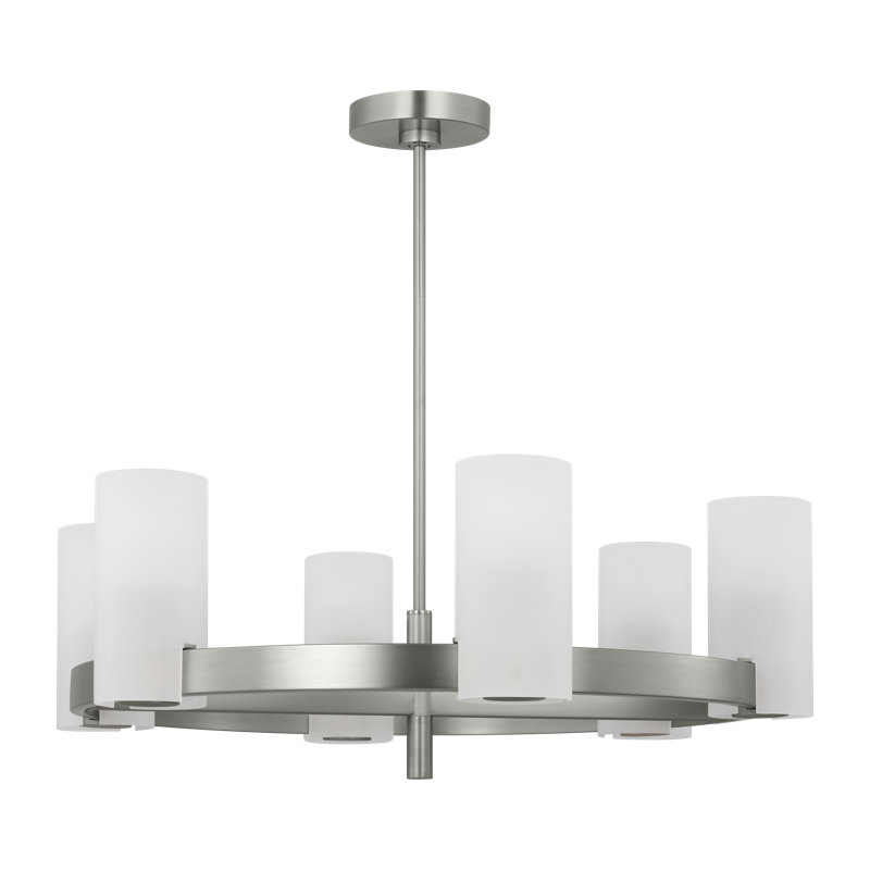 Rhode Brushed Steel 6-Light Chandelier with Etched Glass Shades