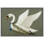 Élégant cygne blanc avec ruban bleu et branche de conifère, reproduction d'art sur toile encadrée-343705399-343705402
