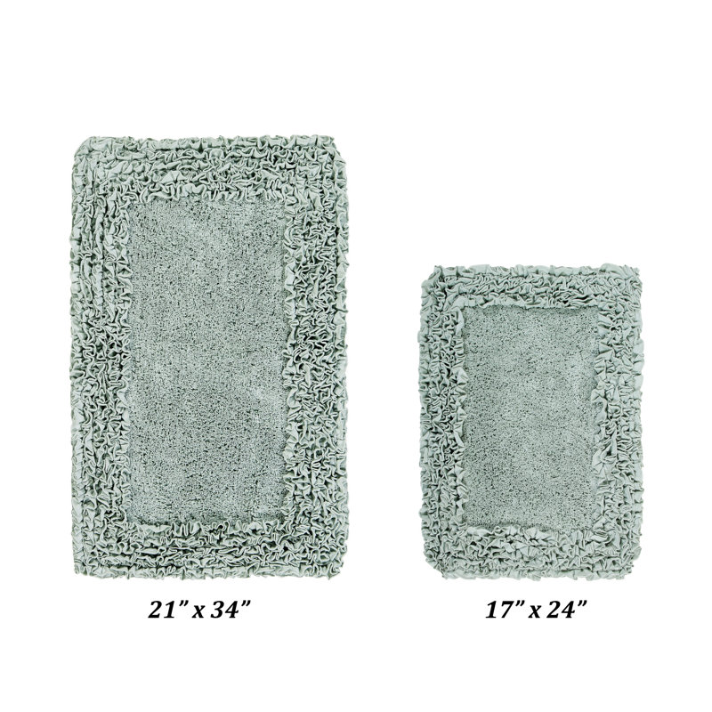 Ensemble de tapis de bain 100% coton 1775 g / m² 2 pièces Courson Premium, certifié OEKO-TEX®, envers en latex antidérapant, motif de volants touffetés moelleux, super absorbant, tapis de salle de bain lavables à la machine