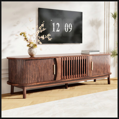 Modern Farmhouse TV Stand For 75 Inch Tvs, Wood Entertainment Center With Spacious Storage And Durable Design