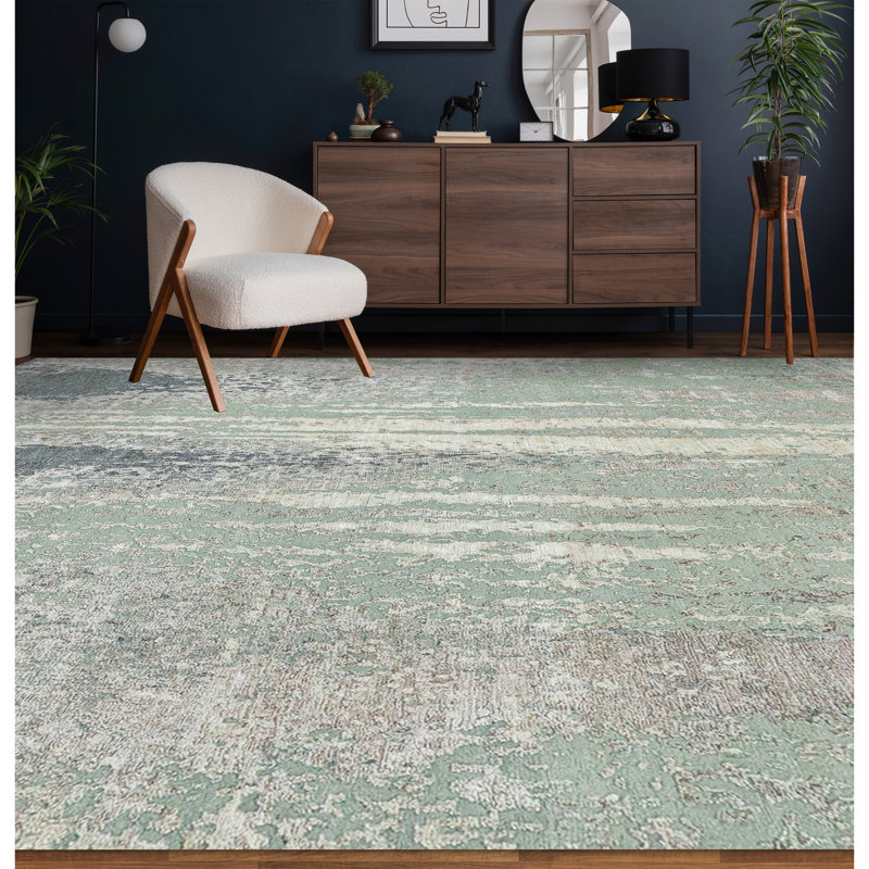 Hand Woven Wool Abstract Area Rug, Rectangle 6' x 9'
